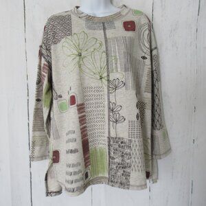 Jess & Jane Top L Large Mia Floral Geometric Print 3/4 Sleeve Art To Wear